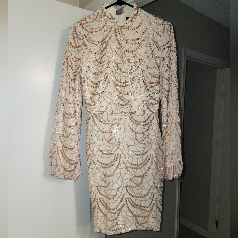 Size L.  Mock Neck Sequined Body Con Dress.